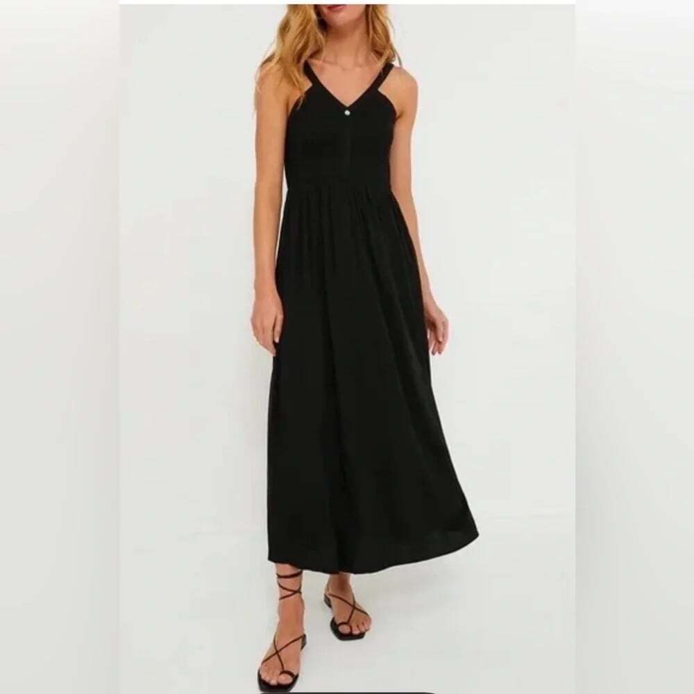 TUCKERNUCK Gillian Size M Black Midi Dress Quiet Luxury Vacation Flattering Chic